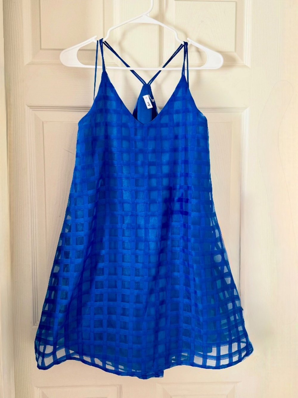 Glam Royal Blue Grid Overlay Mini Dress Women's Medium